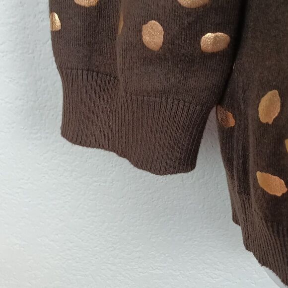 Vintage 90s Brown With Gold Dots Long Sleeve Button Down Knit Cardigan sz XL - Picture 5 of 9